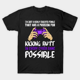 Gamer Girl Kicking Butt Cyber Games T-Shirt